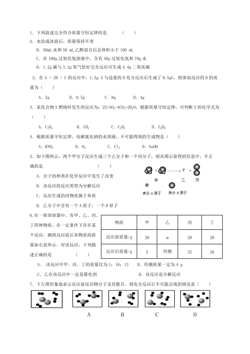 2019-2020年九年级化学全册 第四章 认识化学变化 4.2 化学反应中的质量关系学案（新版）沪教版.doc_第2页