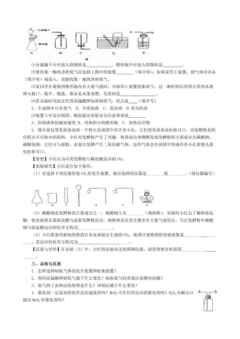 2019-2020年九年级化学《2.3氧气、二氧化碳的制法与探究》复习学案 沪教版.doc_第2页