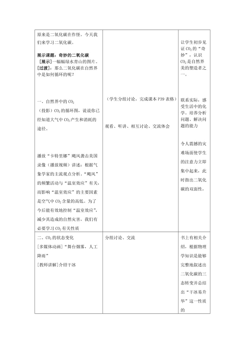 2019-2020年九年级化学全册 奇妙的二氧化碳教案 沪教版.doc_第2页