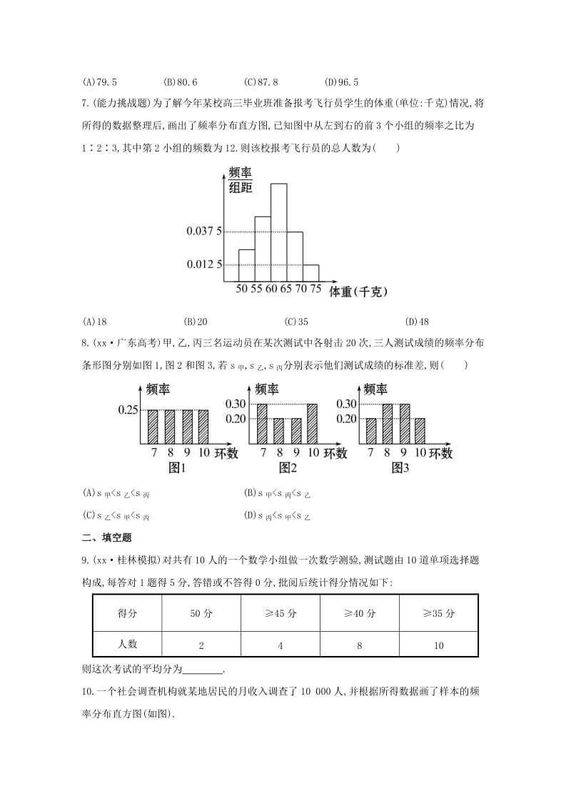 2019年高考数学 12.2 总体分布的估计、总体期望值和方差的估计课时提升作业 文（含解析）.doc_第3页