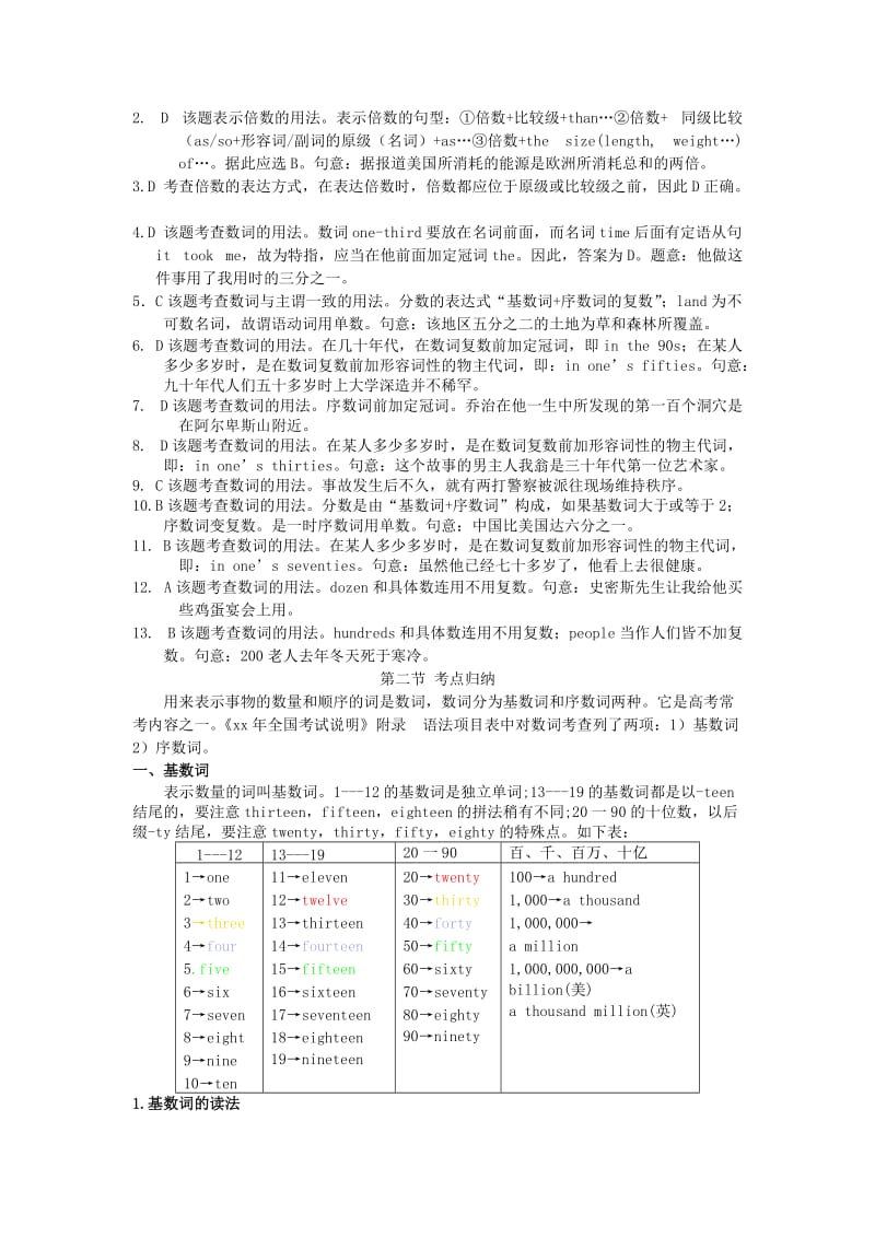 2019-2020年高考英语 语法知识汇总 第03章 数词.doc_第2页