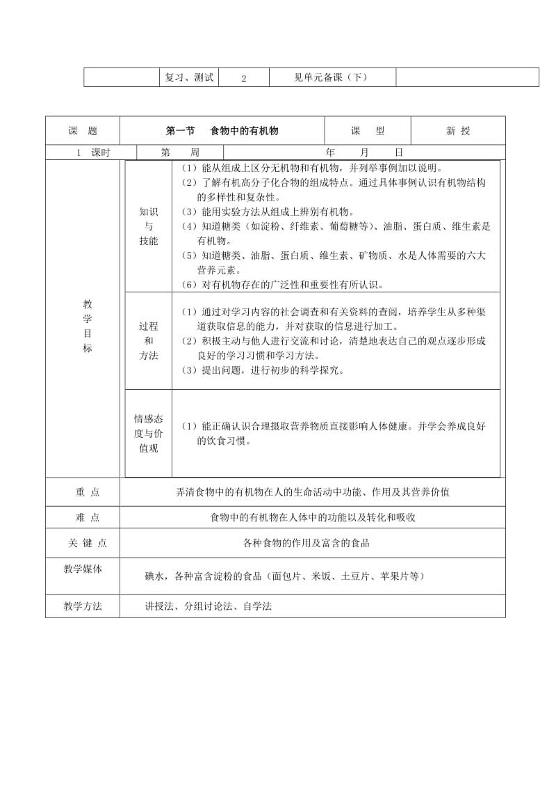 2019-2020年九年级化学全册 第十单元《化学物质与健康》第一节 食物中的有机物教案 鲁教版.doc_第2页