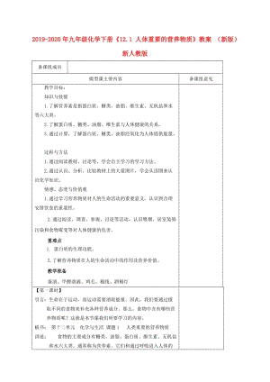 2019-2020年九年級(jí)化學(xué)下冊(cè)《12.1 人體重要的營(yíng)養(yǎng)物質(zhì)》教案 （新版）新人教版.doc