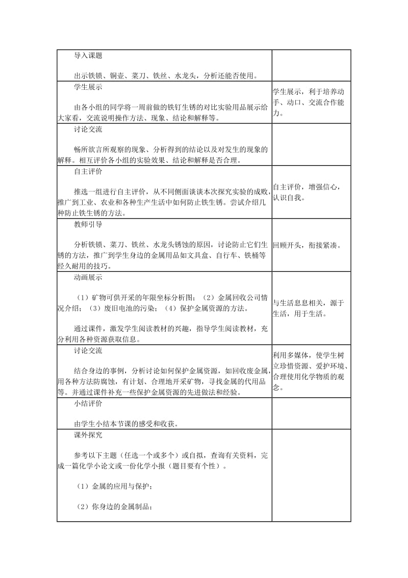 2019-2020年九年级化学下册《8.3 金属资源的利用和保护》教学设计 新人教版.doc_第3页