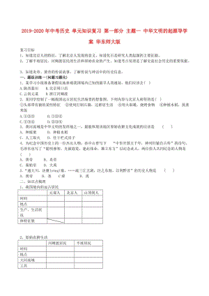 2019-2020年中考歷史 單元知識復習 第一部分 主題一 中華文明的起源導學案 華東師大版.doc