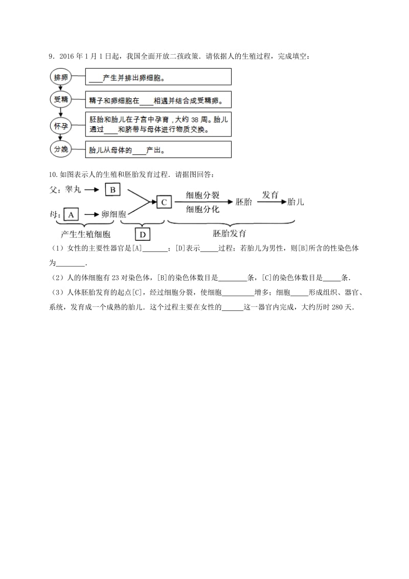 2019-2020年中考生物总复习第七单元生物的生殖发育与遗传第一节人的生殖和发育特色训练.doc_第2页