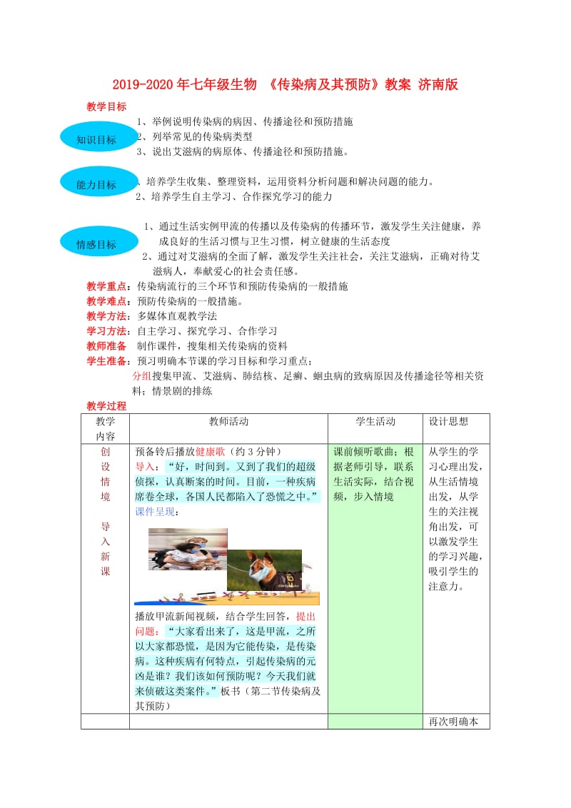 2019-2020年七年级生物 《传染病及其预防》教案 济南版.doc_第1页