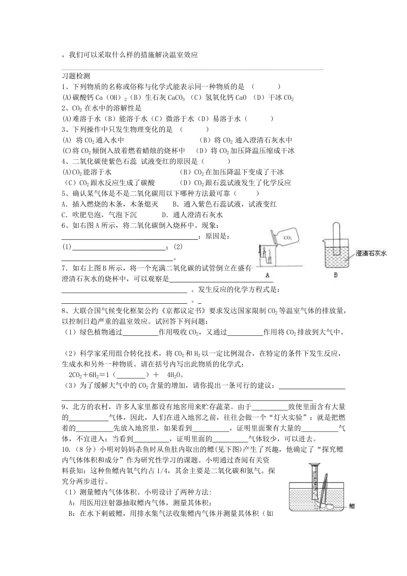 2019-2020年九年级化学上册 6.3 二氧化碳和一氧化碳学案 新人教版(I).doc_第2页