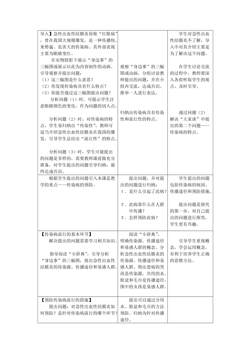 2019-2020年七年级生物下册 第六章《增强免疫 预防疾病》6.2.2 传染病的预防教案 （新版）冀教版.doc_第3页