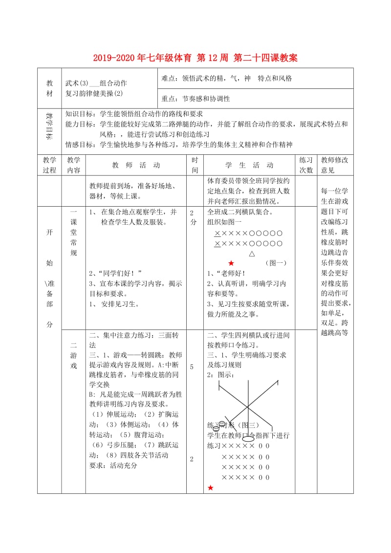 2019-2020年七年级体育 第12周 第二十四课教案.doc_第1页