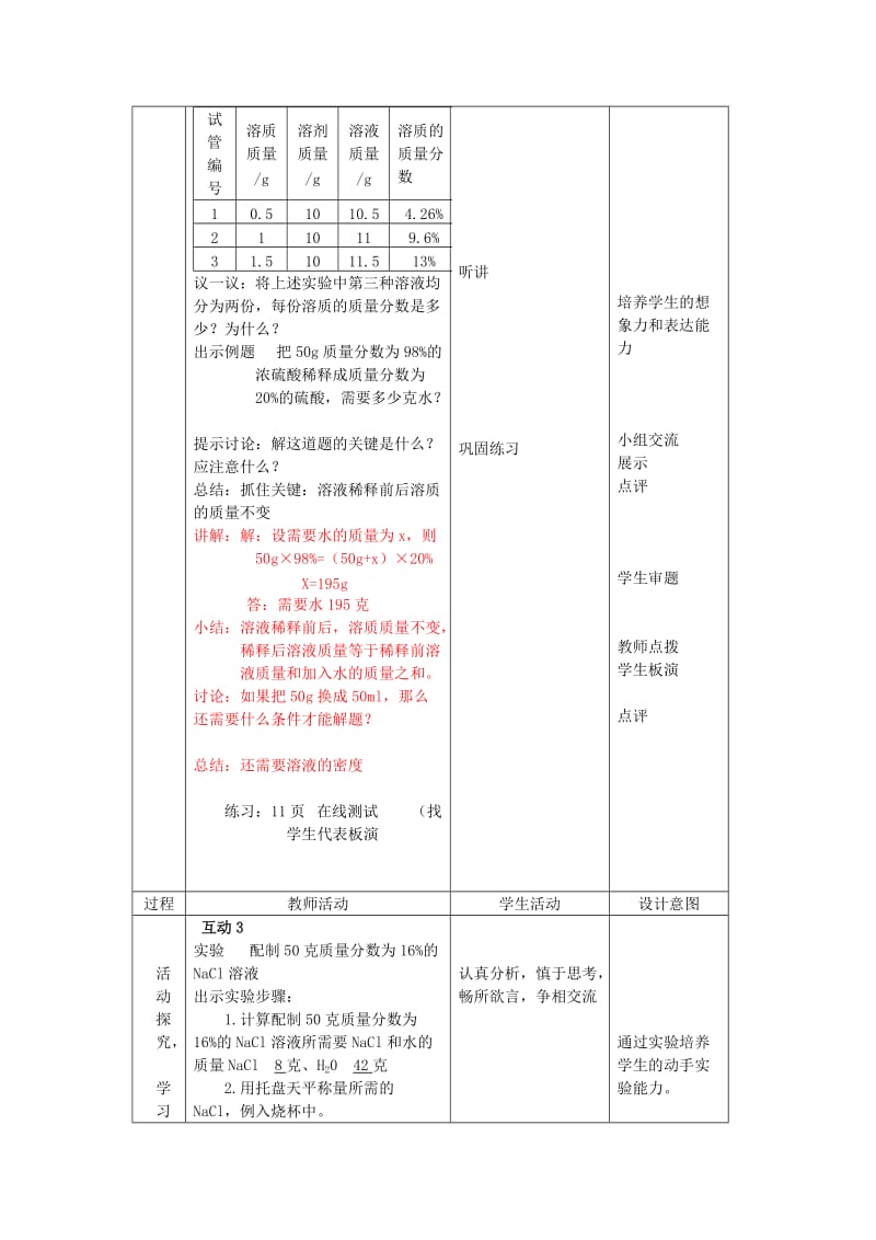 2019-2020年九年级化学全册第一单元溶液第二节溶液组成的定量表示教案鲁教版五四制.doc_第3页