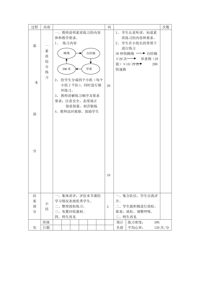 2019-2020年九年级体育 第4周 第8次课教案.doc_第2页