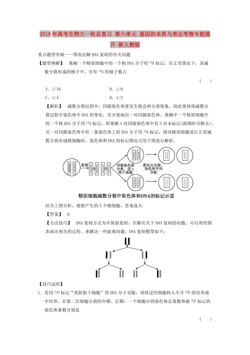 2019年高考生物大一轮总复习 第六单元 基因的本质与表达考情专能提升 新人教版.doc_第1页