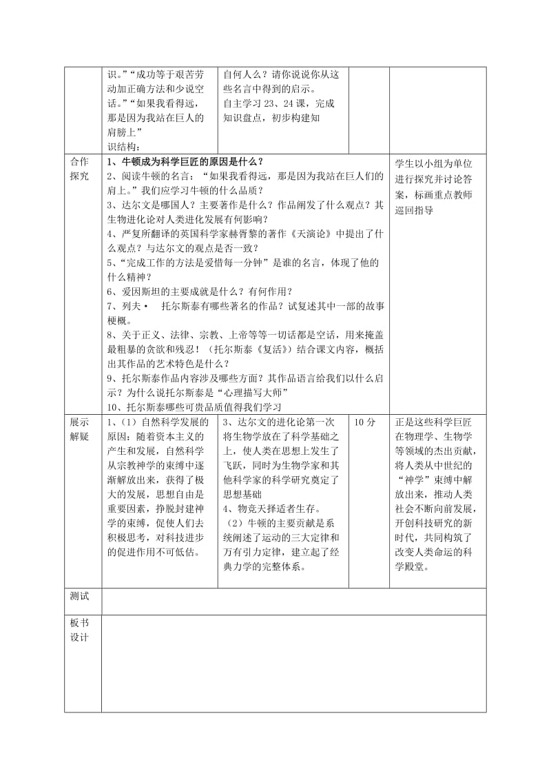 2019-2020年九年级历史上册 第23、24课 构建科学殿堂的巨匠、文学艺术的大师教案 北师大版.doc_第2页