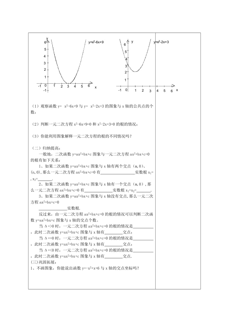 2019-2020年中考数学 6.3 二次函数与一元二次方程复习教学案（无答案）.doc_第2页