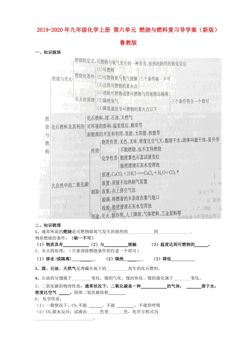 2019-2020年九年级化学上册 第六单元 燃烧与燃料复习导学案（新版）鲁教版.doc_第1页