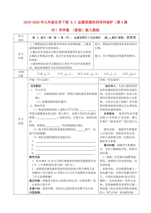 2019-2020年九年級化學(xué)下冊 8.3 金屬資源的利用和保護（第3課時）導(dǎo)學(xué)案 （新版）新人教版.doc