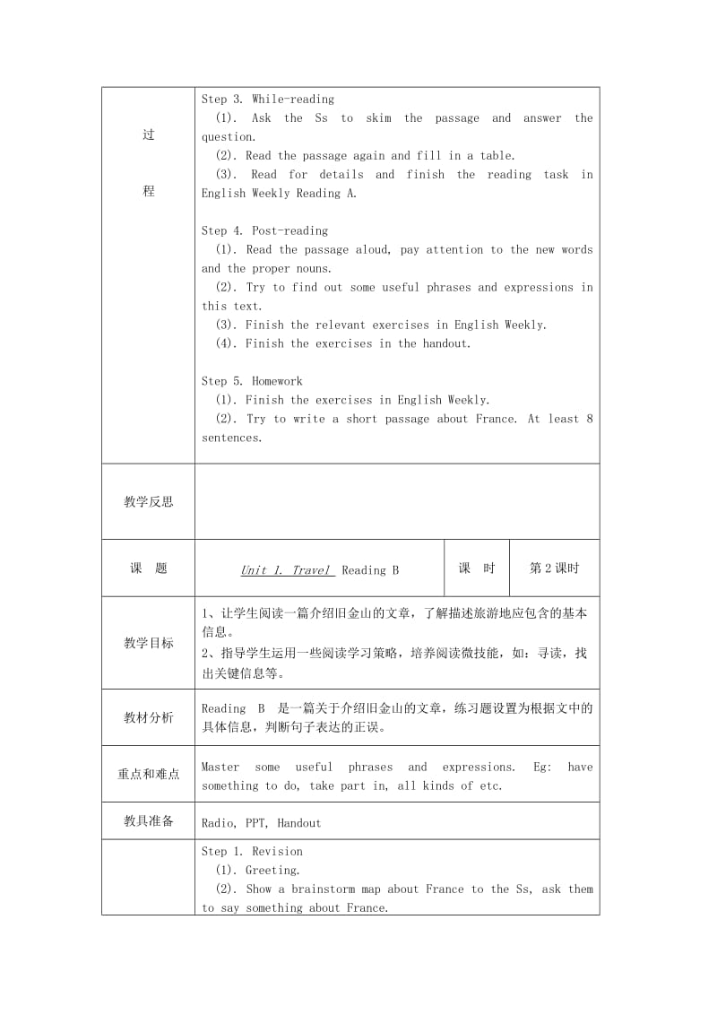 2019-2020年七年级英语下册 Unit 1 Travel综合教案 牛津广州版.doc_第2页