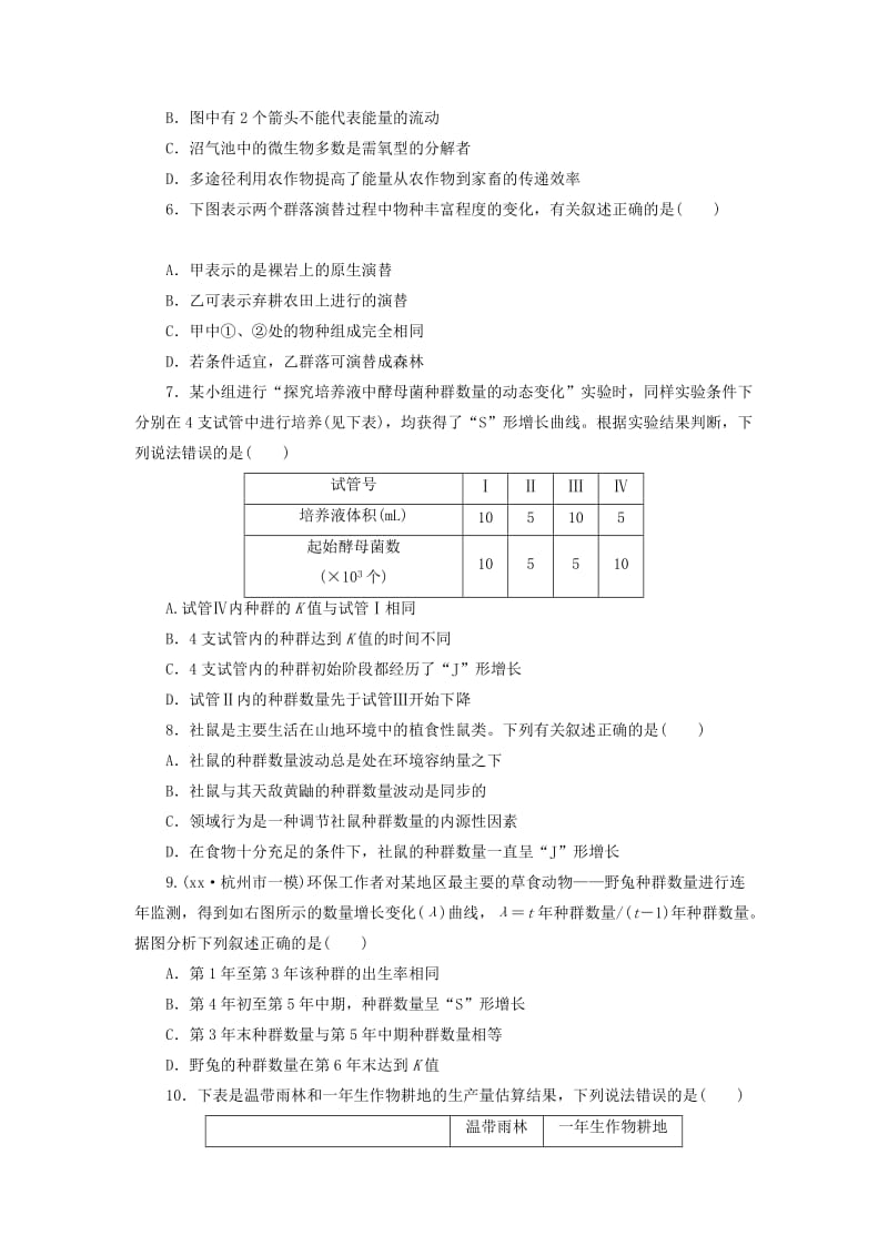 2019-2020年高考生物一轮复习 第四单元 生态系统与环境保护阶段质量评估 浙教版必修3.doc_第2页