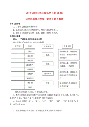 2019-2020年九年級(jí)化學(xué)下冊(cè) 課題8 化學(xué)肥料復(fù)習(xí)學(xué)案（新版）新人教版.doc