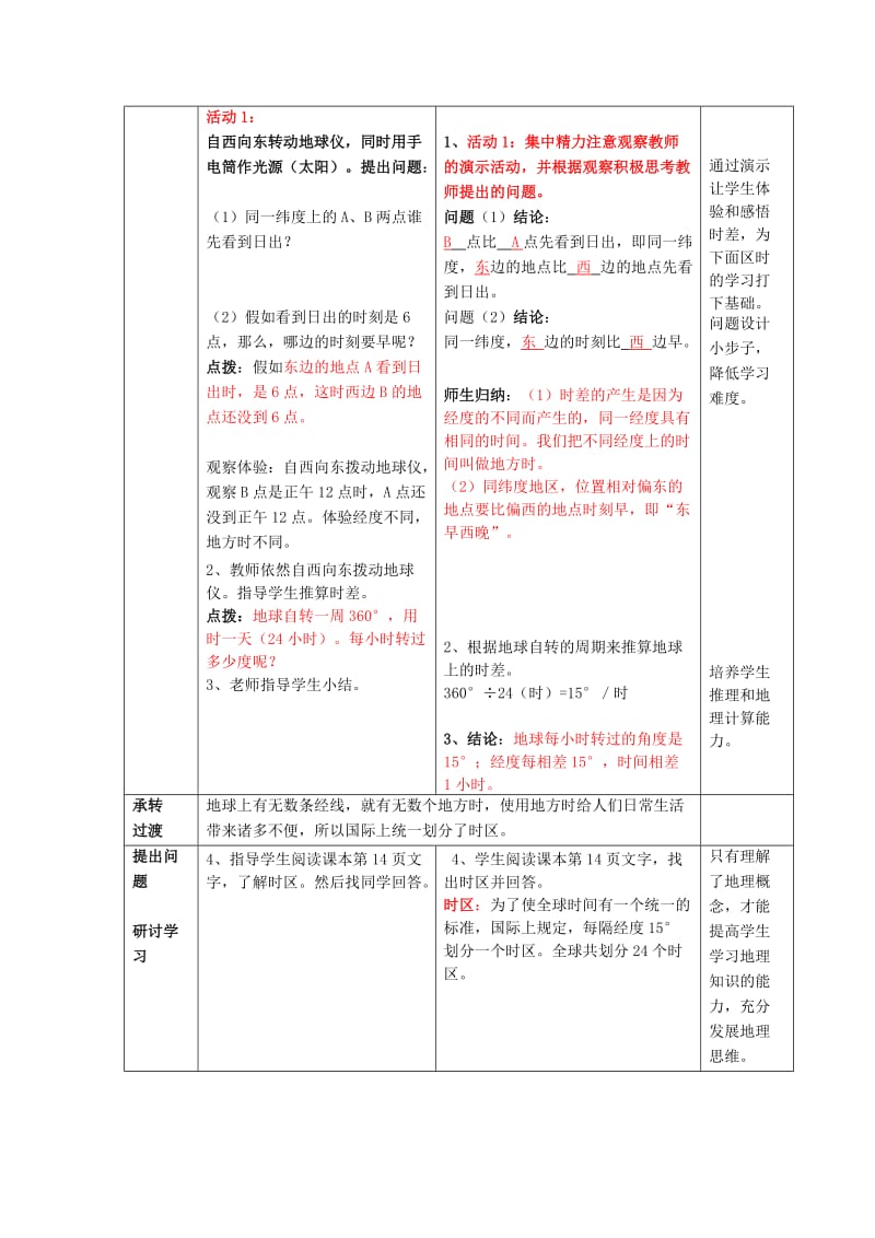 2019-2020年七年级地理上册 第一章 第3节 地球的自转教案 （新版）商务星球版.doc_第2页