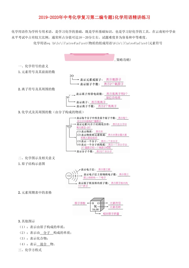 2019-2020年中考化学复习第二编专题1化学用语精讲练习.doc_第1页