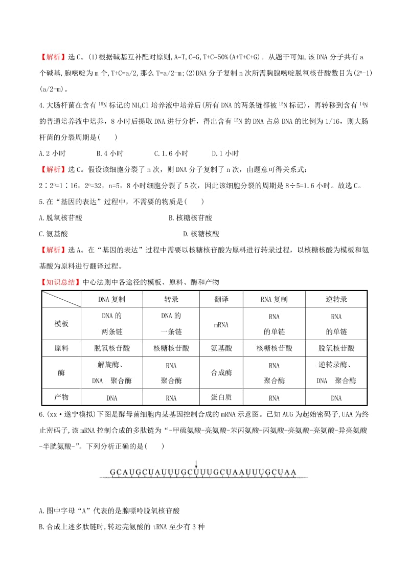 2019-2020年高考生物一轮复习 第四章 基因的表达单元评估检测（六）（含解析）新人教版必修2.doc_第2页