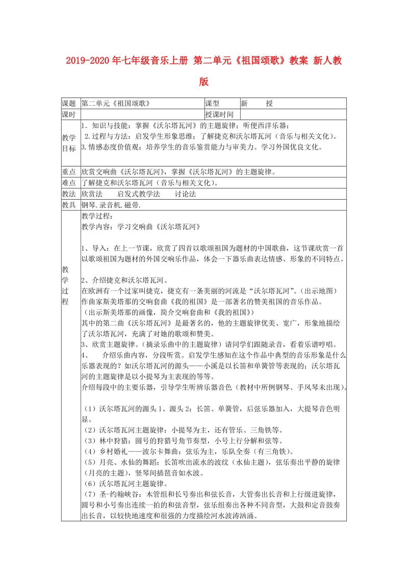 2019-2020年七年级音乐上册 第二单元《祖国颂歌》教案 新人教版.doc_第1页