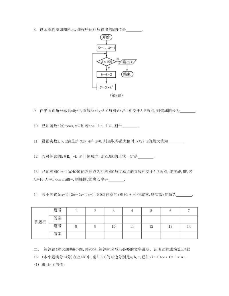 2019-2020年高考数学大一轮复习 综合模拟卷二.doc_第2页