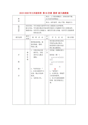 2019-2020年九年級(jí)體育 第30次課 籃球 耐久跑教案.doc