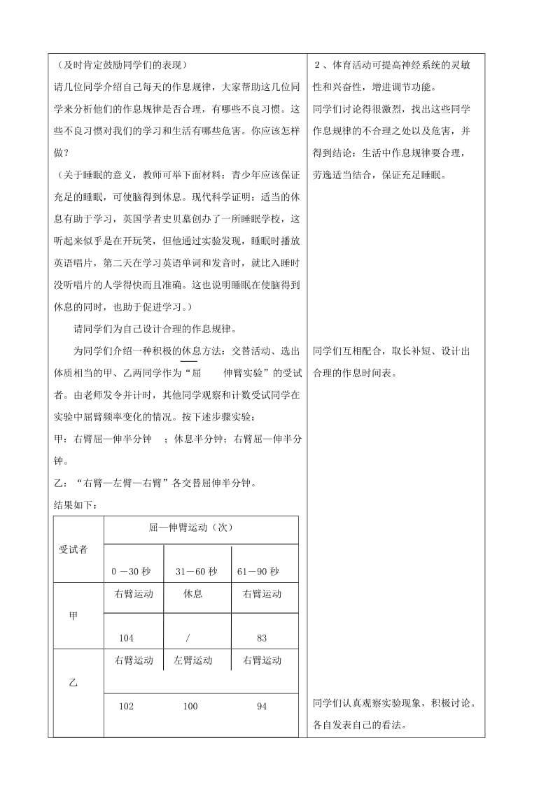 2019-2020年七年级生物下册 4.4《合理用脑》教学设计 冀教版.doc_第2页