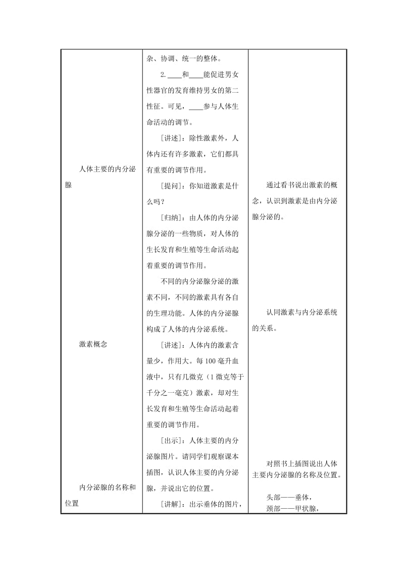 2019-2020年七年级生物下册 第4单元 生物圈中的人 第一节 人体的激素调节名师教案 苏教版.doc_第2页