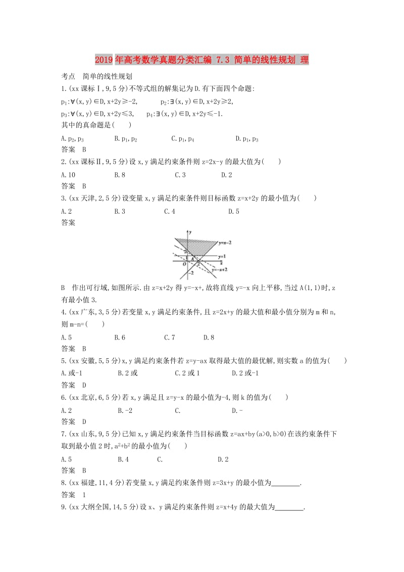 2019年高考数学真题分类汇编 7.3 简单的线性规划 理 .doc_第1页