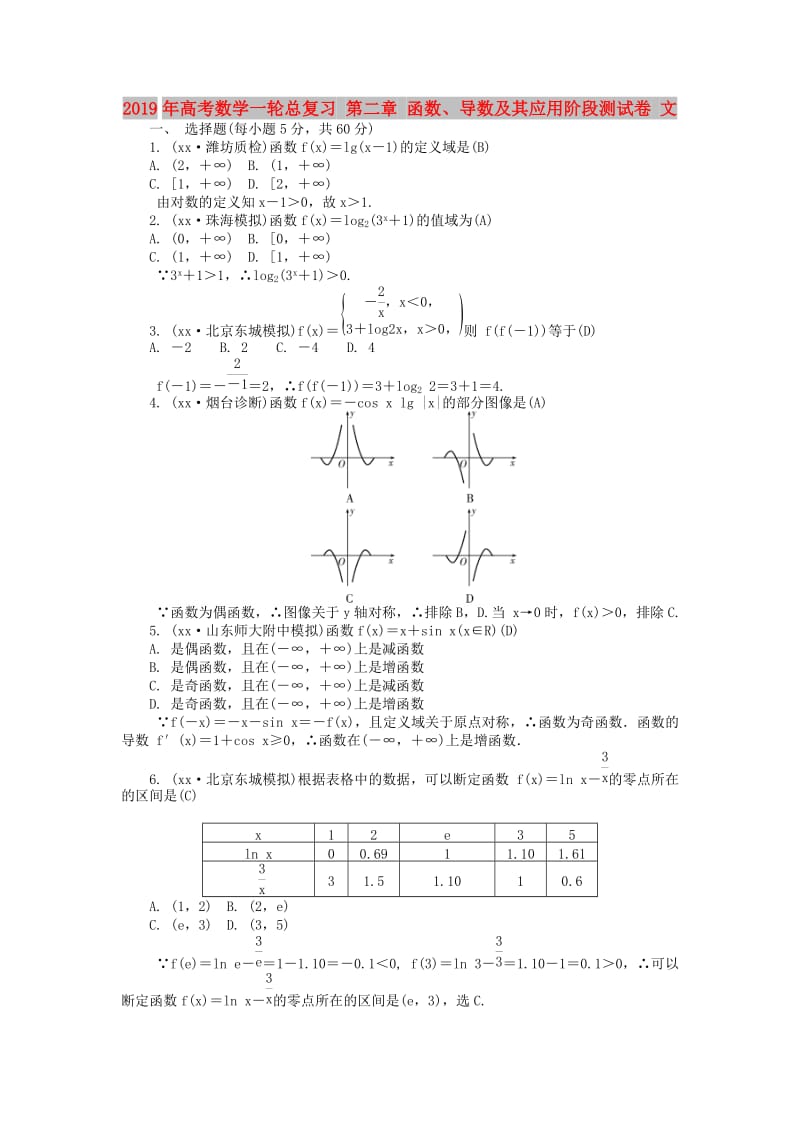 2019年高考数学一轮总复习 第二章 函数、导数及其应用阶段测试卷 文.doc_第1页