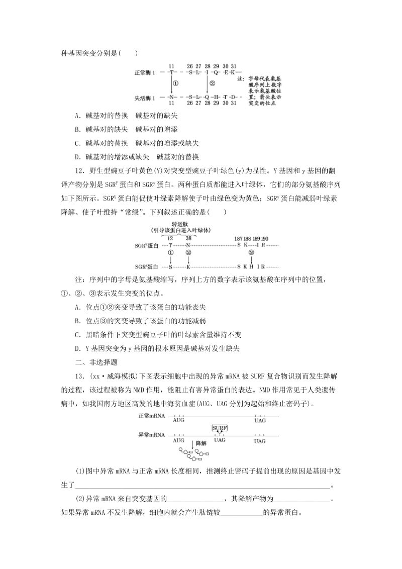 2019-2020年高考生物一轮复习 第三单元 课时跟踪检测（二十一）基因突变和基因重组 新人教版必修2.doc_第3页