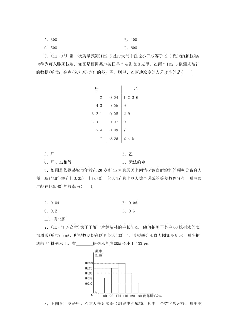 2019-2020年高考数学大一轮复习 课时跟踪检测（六十）用样本估计总体 文（含解析）.DOC_第2页