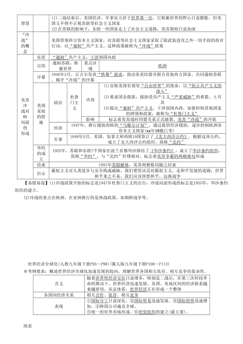 2019-2020年中考历史总复习第一编第23讲战后世界格局的演变检测.doc_第3页