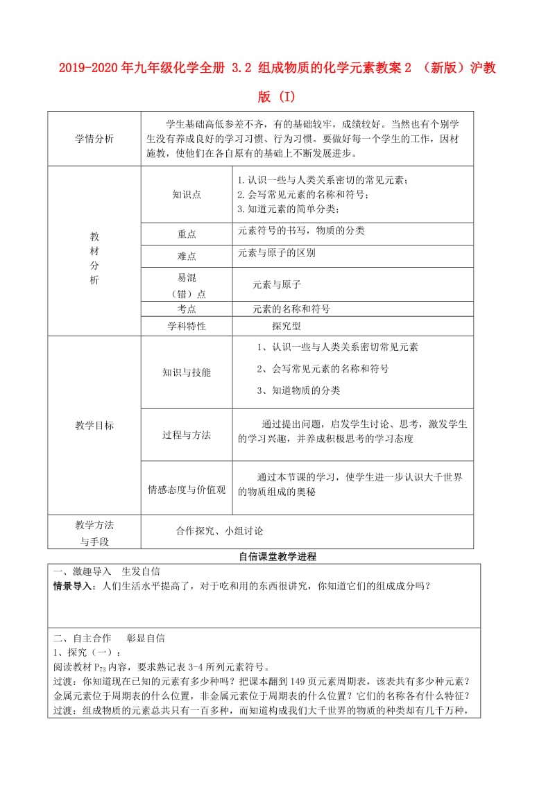 2019-2020年九年级化学全册 3.2 组成物质的化学元素教案2 （新版）沪教版 (I).doc_第1页