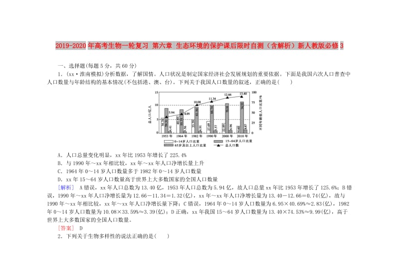 2019-2020年高考生物一轮复习 第六章 生态环境的保护课后限时自测（含解析）新人教版必修3.doc_第1页