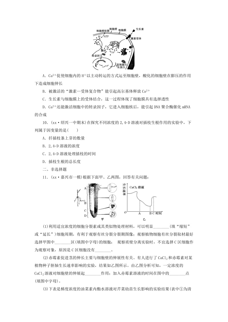 2019-2020年高考生物一轮复习 第一单元 植物生命活动的调节课时跟踪检测 浙教版必修3.doc_第3页