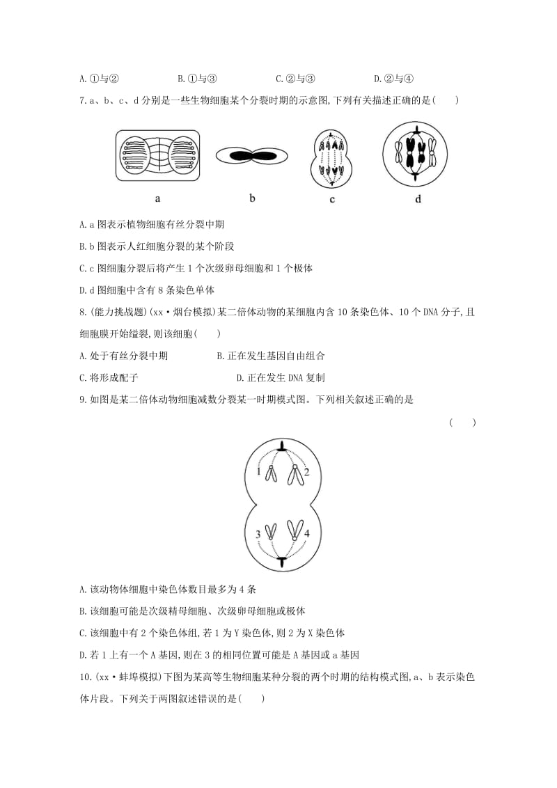 2019-2020年高考生物 减数分裂和受精作用课时作业.doc_第3页