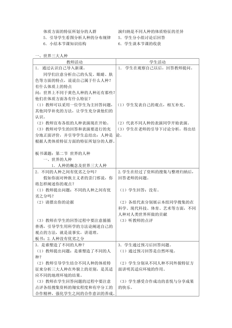 2019-2020年七年级地理上册 第三章 世界的居民 第二节 世界的人种名师教案2 湘教版.doc_第2页