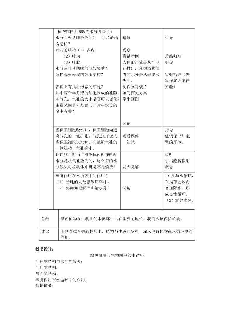 2019-2020年七年级生物上册 第三单元 第三章《绿色植物与生物圈的水循环》教案 新人教版.doc_第2页