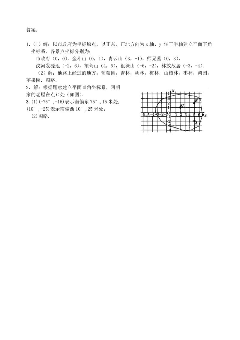 2019-2020年七年级数学下册第7章平面直角坐标系7.2.1用坐标表示地理位置当堂达标题新版新人教版.doc_第3页