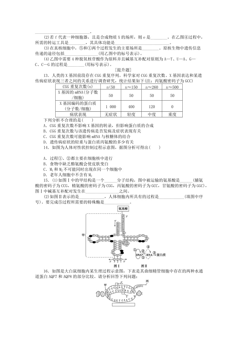 2019年高考生物一轮复习 第六单元 第19讲 基因控制蛋白质的合成课后达标检测 苏教版.DOC_第3页