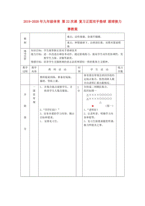 2019-2020年九年級體育 第22次課 復(fù)習(xí)正面雙手墊球 滾球接力賽教案.doc