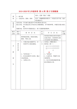 2019-2020年九年級(jí)體育 第14周 第27次課教案.doc