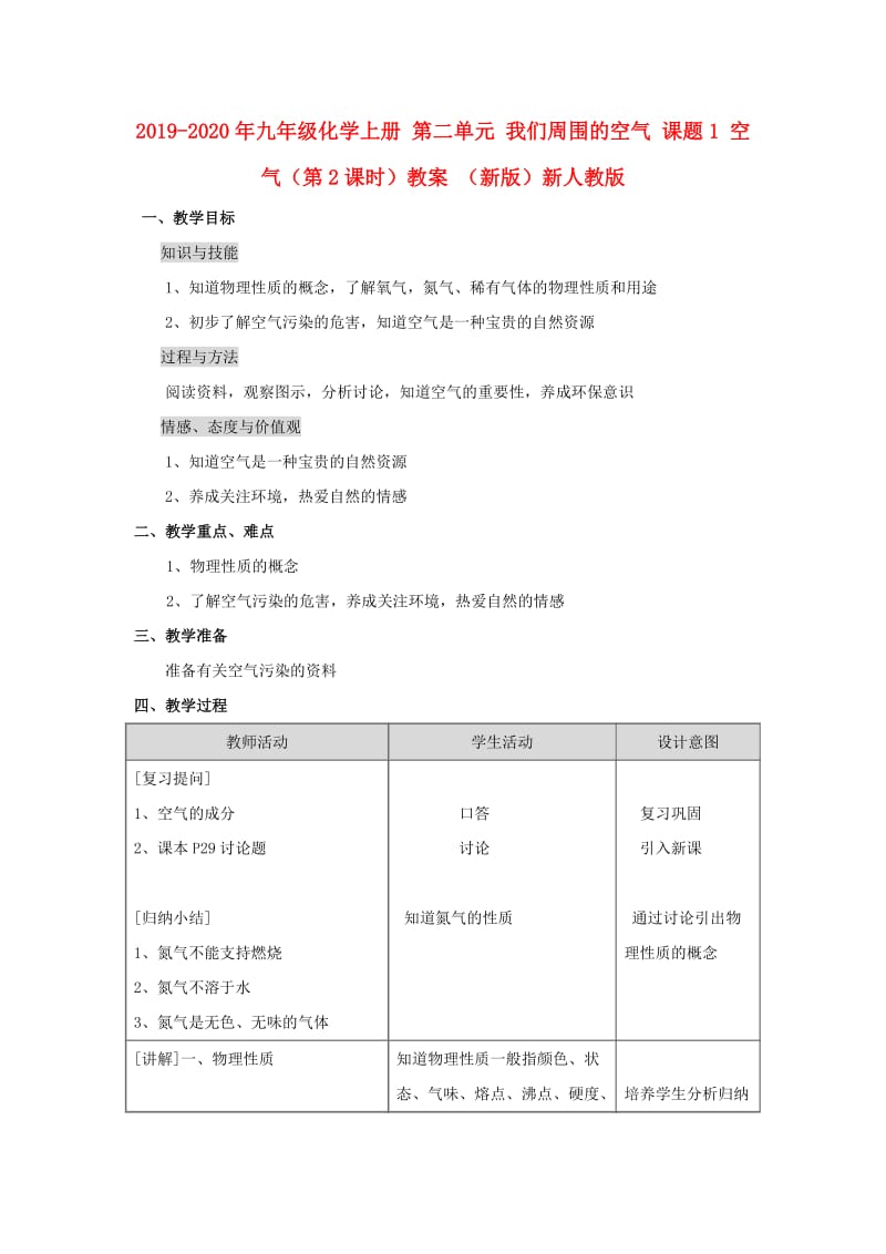 2019-2020年九年级化学上册 第二单元 我们周围的空气 课题1 空气（第2课时）教案 （新版）新人教版.doc_第1页