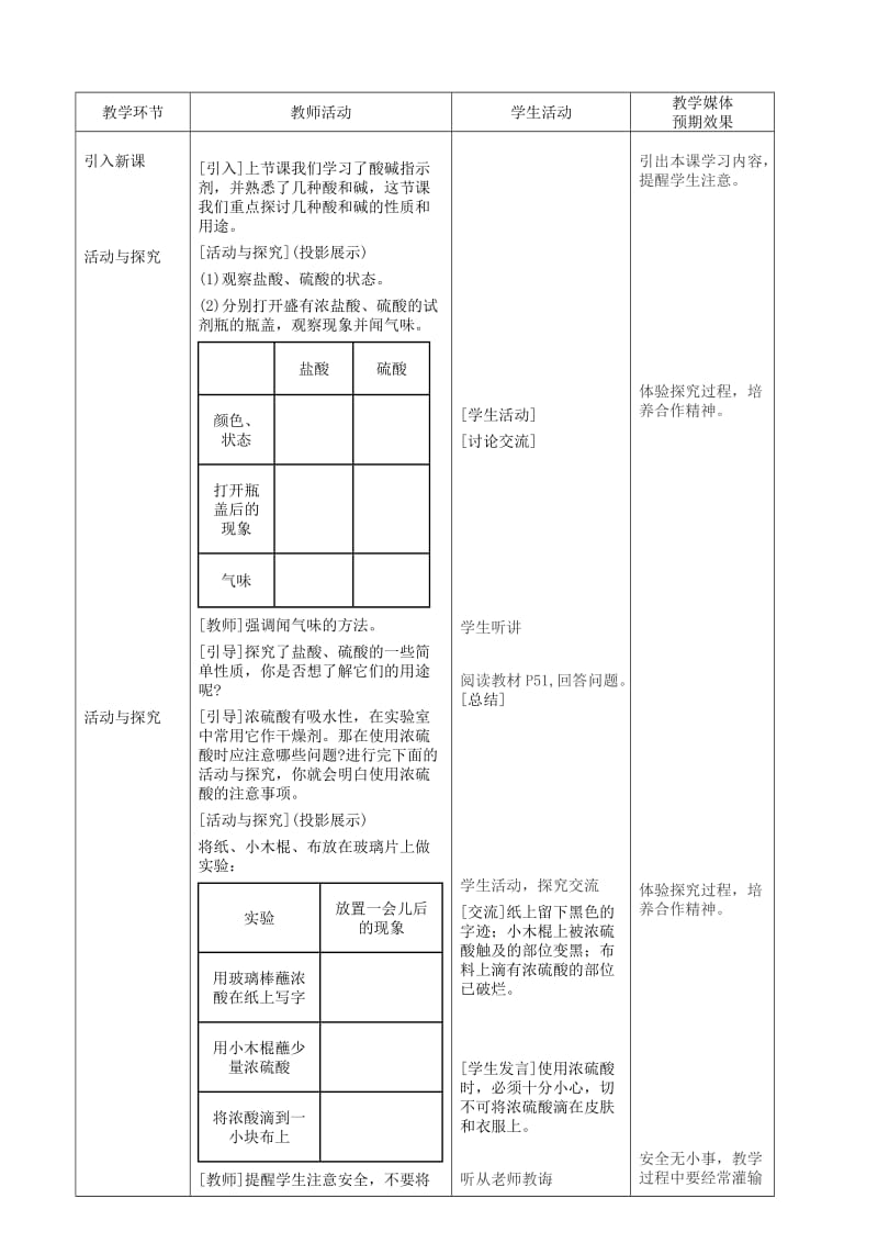 2019-2020年九年级化学上册 常见的酸和碱（第二课时）教案 新人教版.doc_第2页