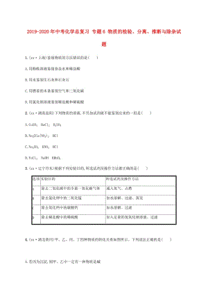 2019-2020年中考化學總復(fù)習 專題6 物質(zhì)的檢驗、分離、推斷與除雜試題.doc